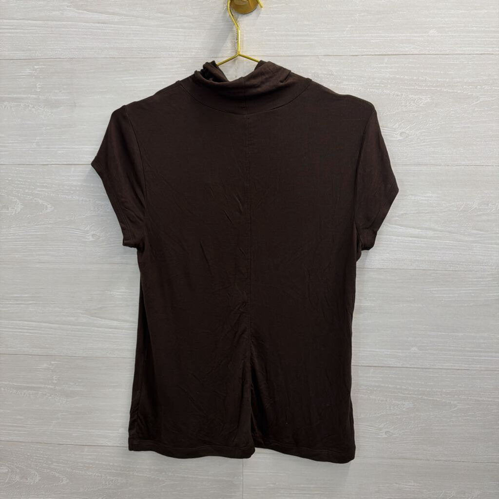 Cabi Brown Short Sleeve Mock Neck Top Medium