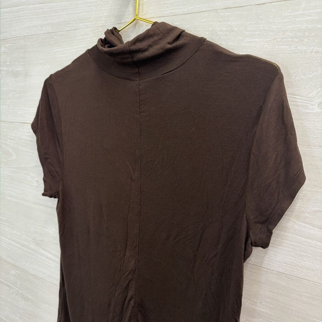 Cabi Brown Short Sleeve Mock Neck Top Medium