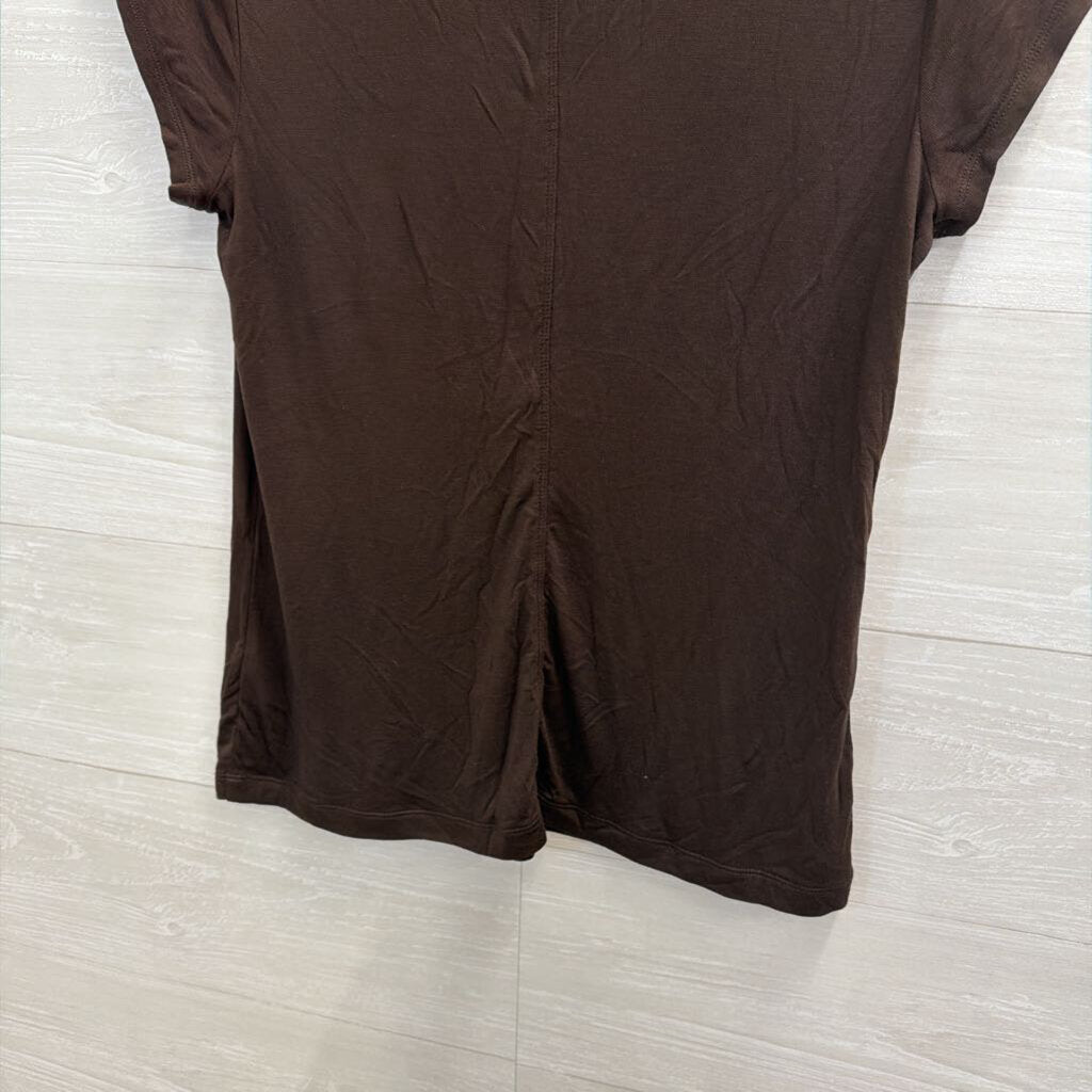 Cabi Brown Short Sleeve Mock Neck Top Medium