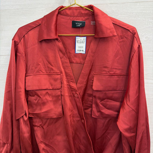 Vici Red Silky Long Sleeve Top Large