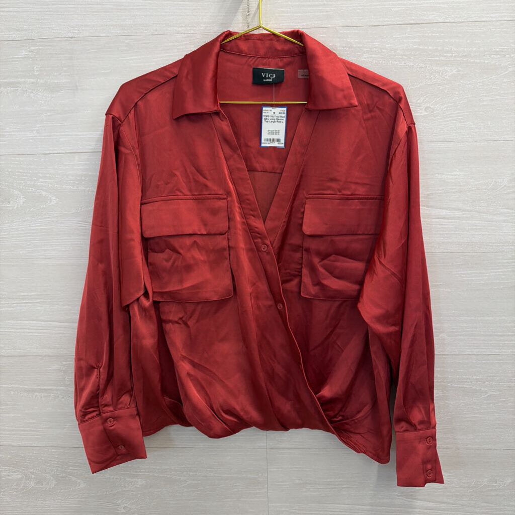 Vici Red Silky Long Sleeve Top Large