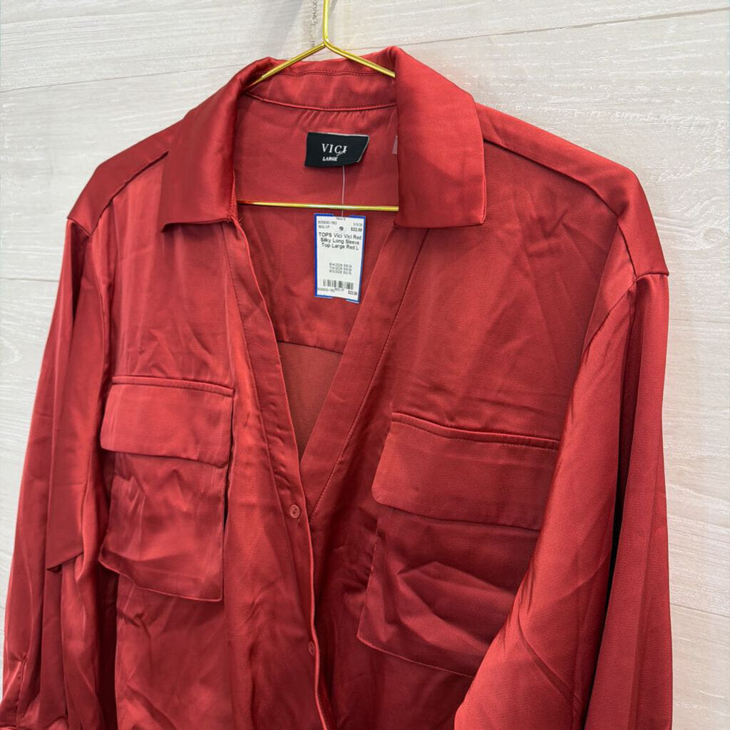 Vici Red Silky Long Sleeve Top Large