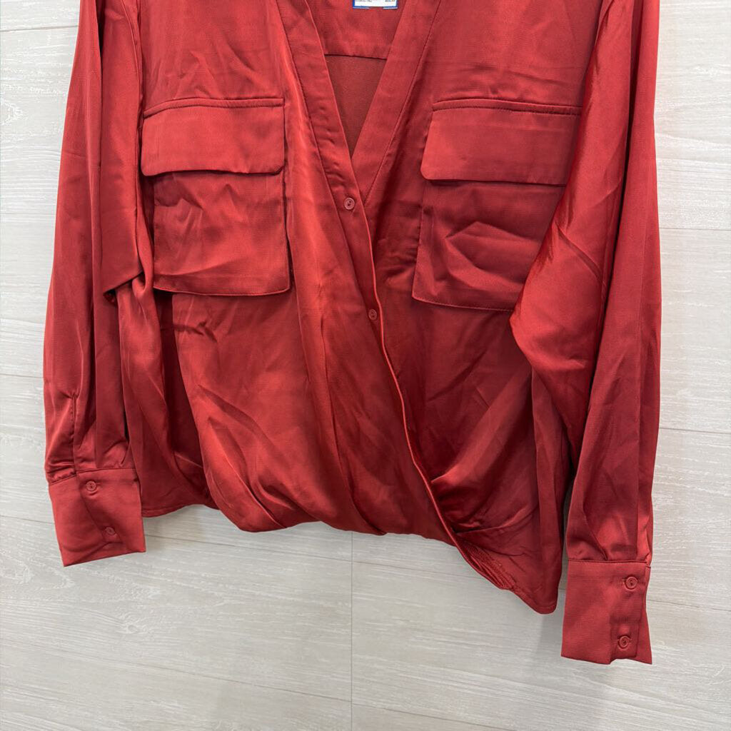 Vici Red Silky Long Sleeve Top Large
