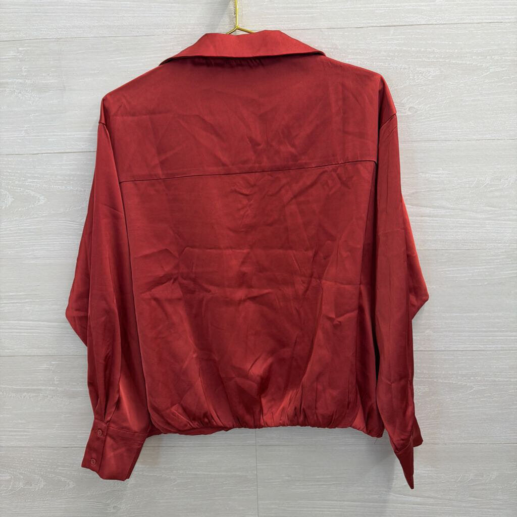 Vici Red Silky Long Sleeve Top Large