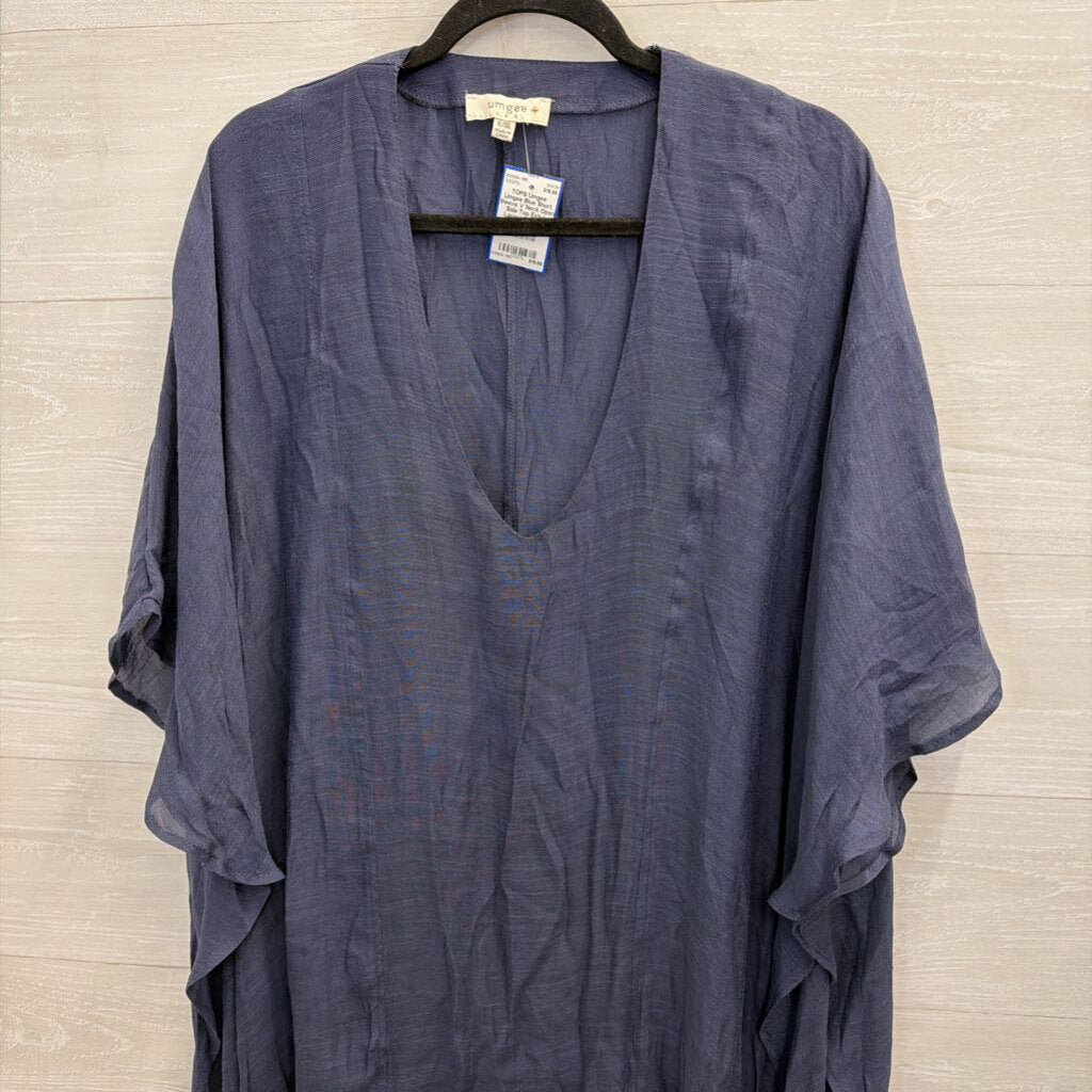 Umgee Blue Short Sleeve V Neck Open Side Top Extra Large/ 1XL