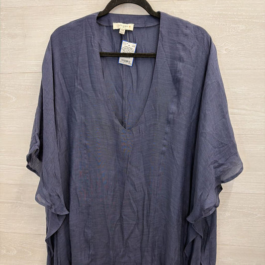 Umgee Blue Short Sleeve V Neck Open Side Top Extra Large/ 1XL