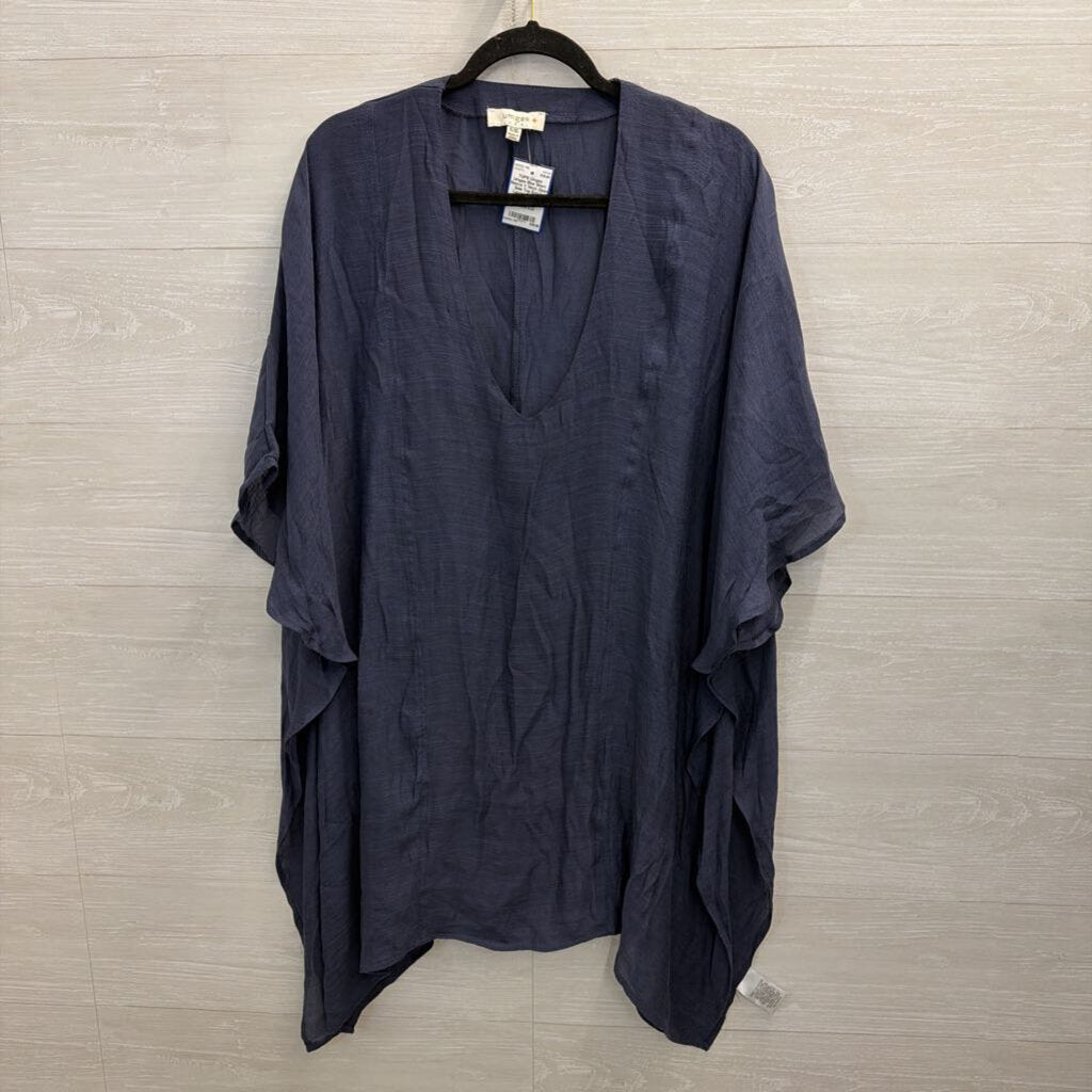 Umgee Blue Short Sleeve V Neck Open Side Top Extra Large/ 1XL