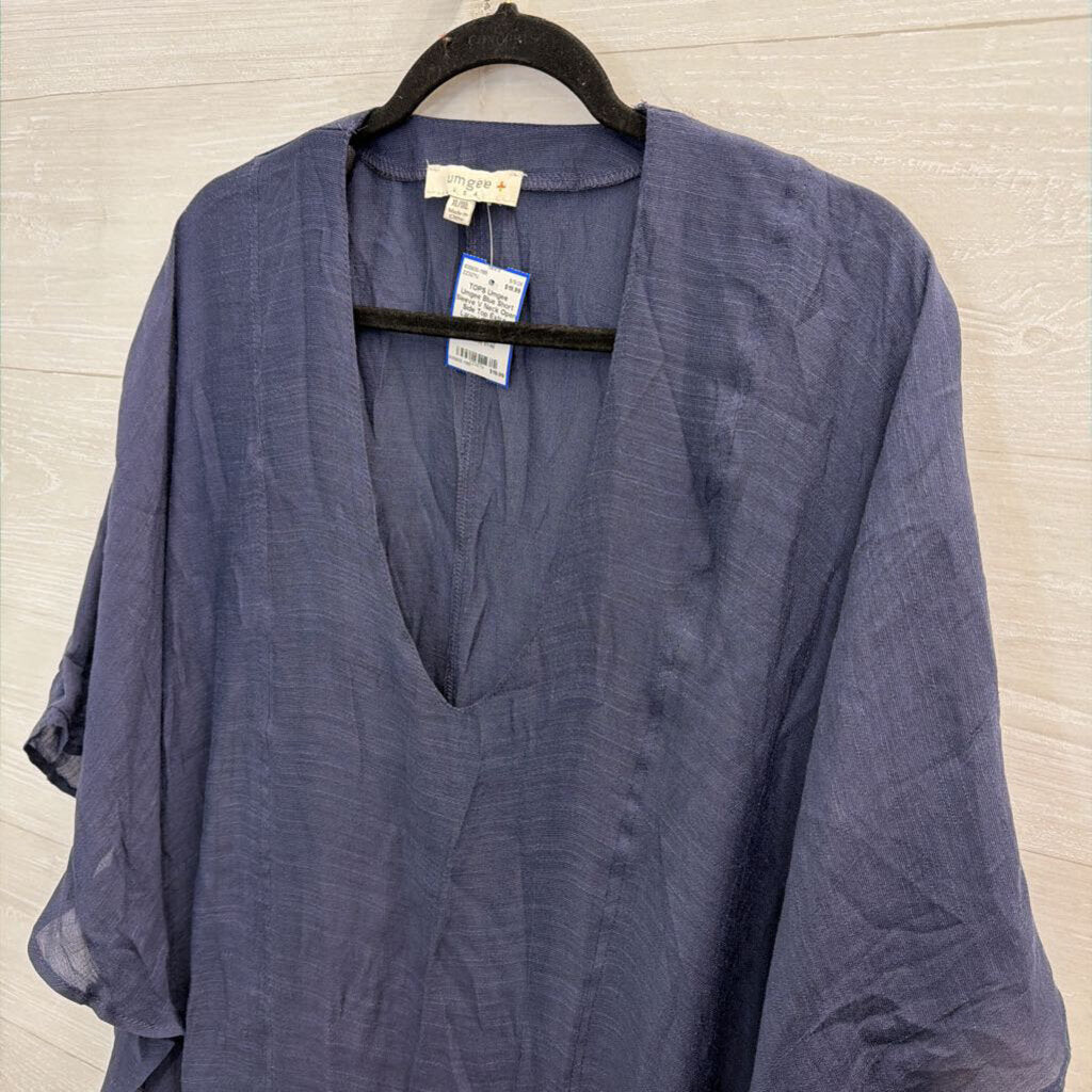 Umgee Blue Short Sleeve V Neck Open Side Top Extra Large/ 1XL