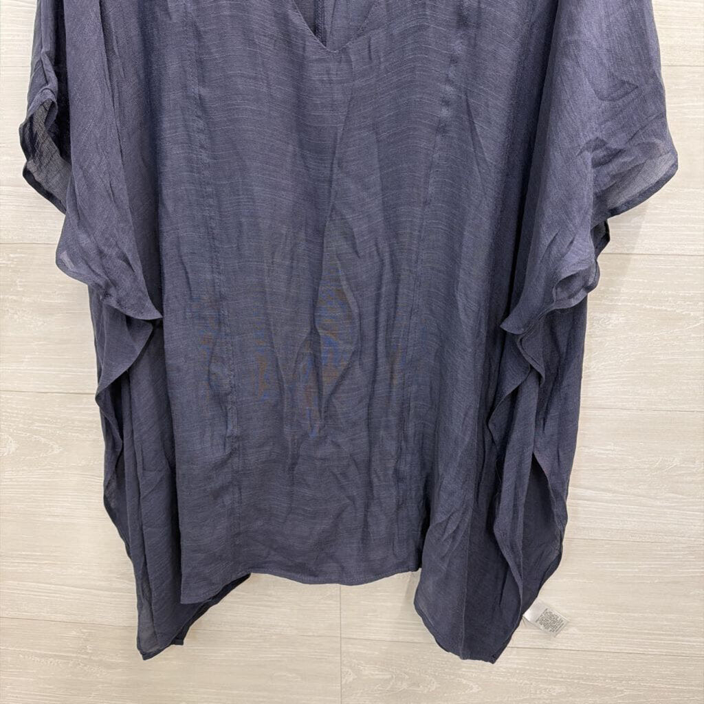 Umgee Blue Short Sleeve V Neck Open Side Top Extra Large/ 1XL