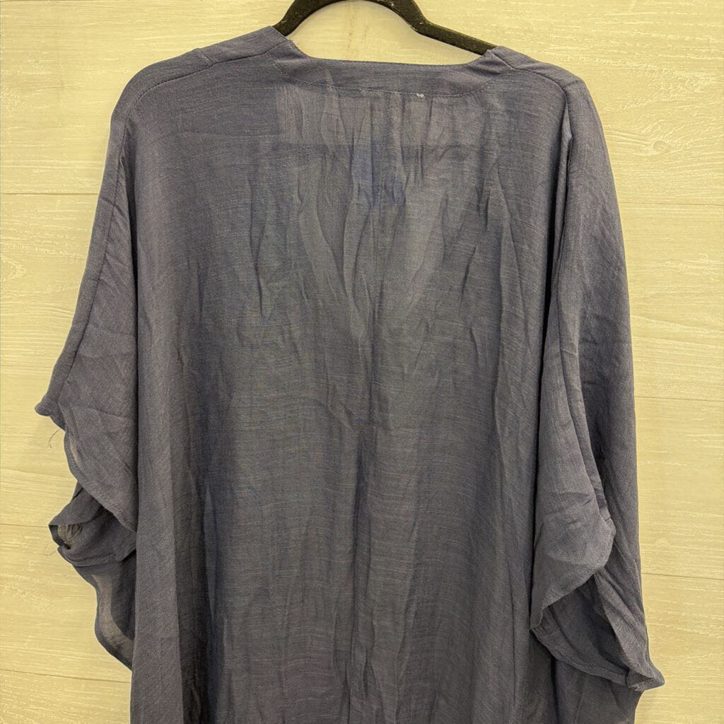 Umgee Blue Short Sleeve V Neck Open Side Top Extra Large/ 1XL