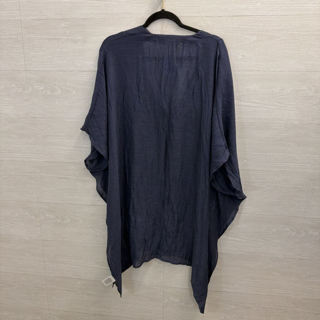 Umgee Blue Short Sleeve V Neck Open Side Top Extra Large/ 1XL