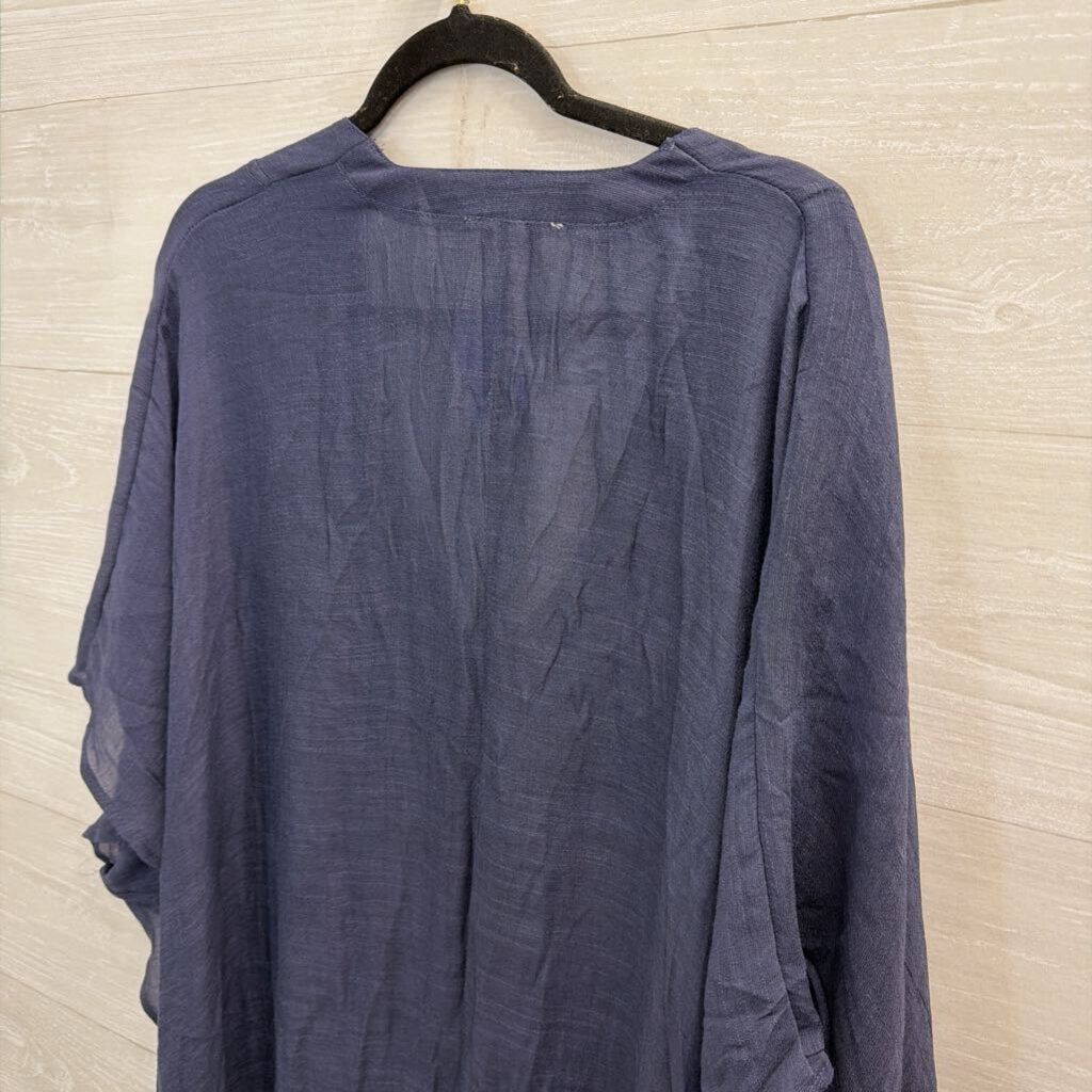 Umgee Blue Short Sleeve V Neck Open Side Top Extra Large/ 1XL