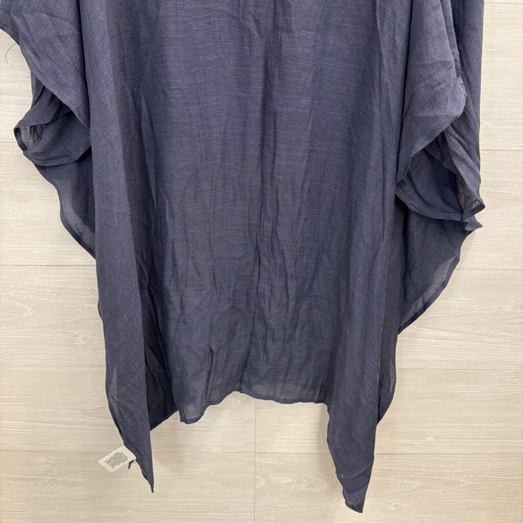 Umgee Blue Short Sleeve V Neck Open Side Top Extra Large/ 1XL
