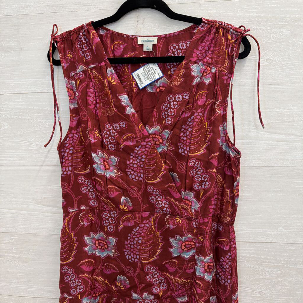Sundance Burgundy/ Multi Print 100% Silk Annabeth Beauty Dress Large