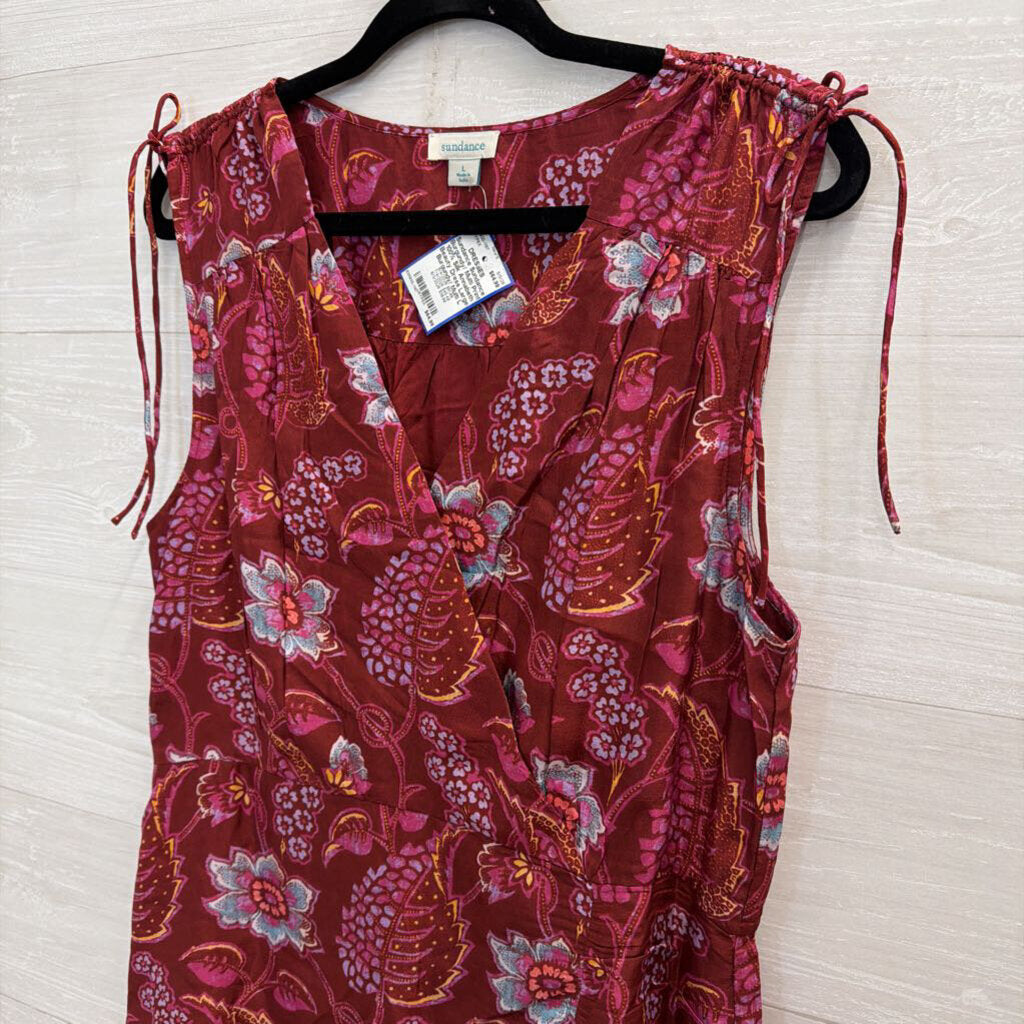 Sundance Burgundy/ Multi Print 100% Silk Annabeth Beauty Dress Large