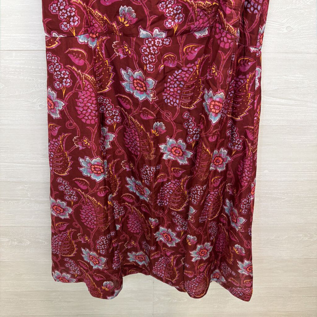 Sundance Burgundy/ Multi Print 100% Silk Annabeth Beauty Dress Large