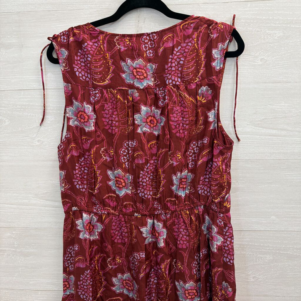 Sundance Burgundy/ Multi Print 100% Silk Annabeth Beauty Dress Large