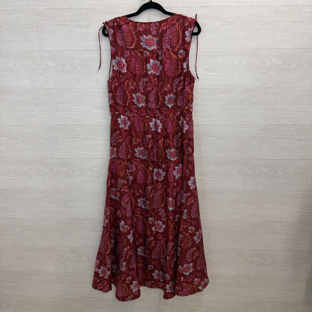 Sundance Burgundy/ Multi Print 100% Silk Annabeth Beauty Dress Large