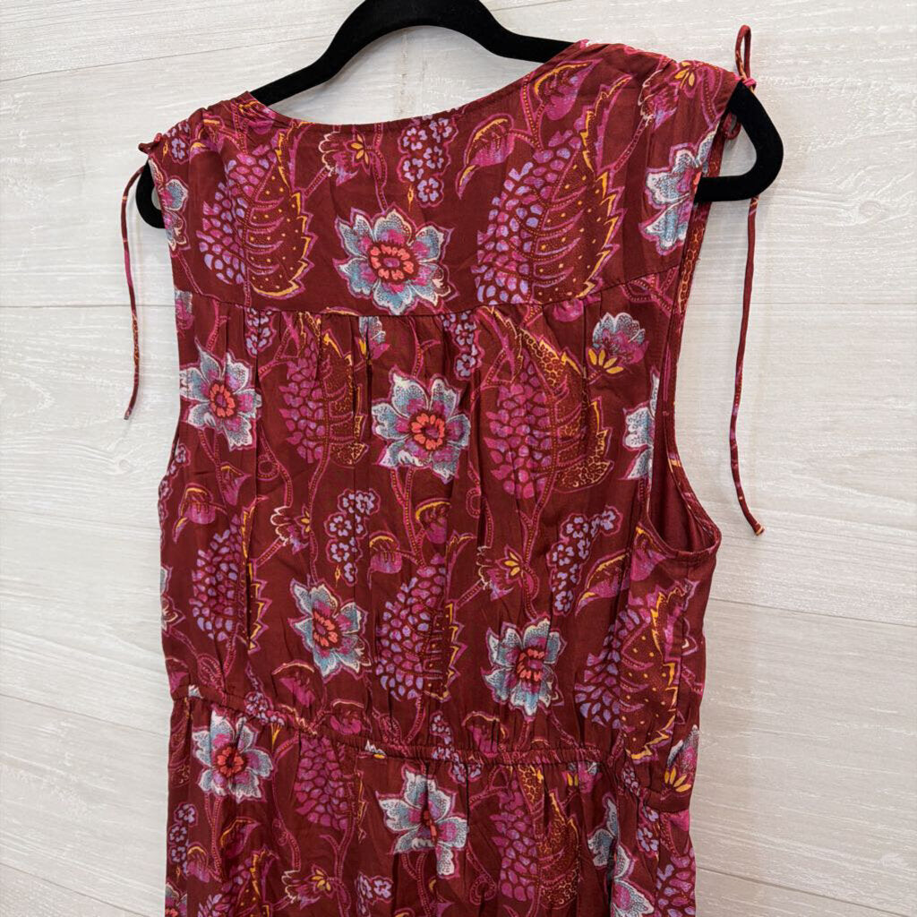 Sundance Burgundy/ Multi Print 100% Silk Annabeth Beauty Dress Large