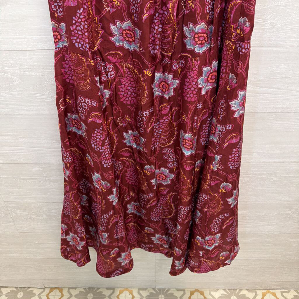 Sundance Burgundy/ Multi Print 100% Silk Annabeth Beauty Dress Large