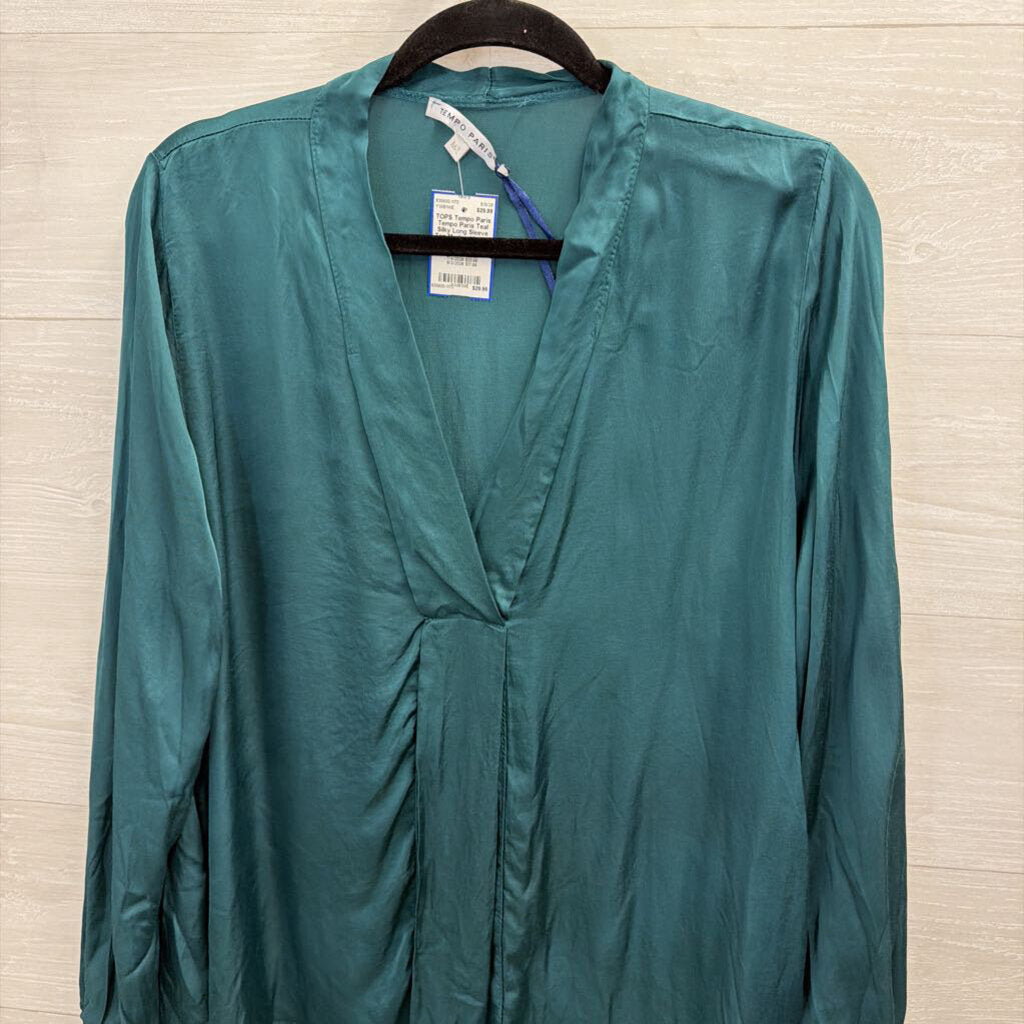 Tempo Paris Teal Silky Long Sleeve Top Medium/ Large