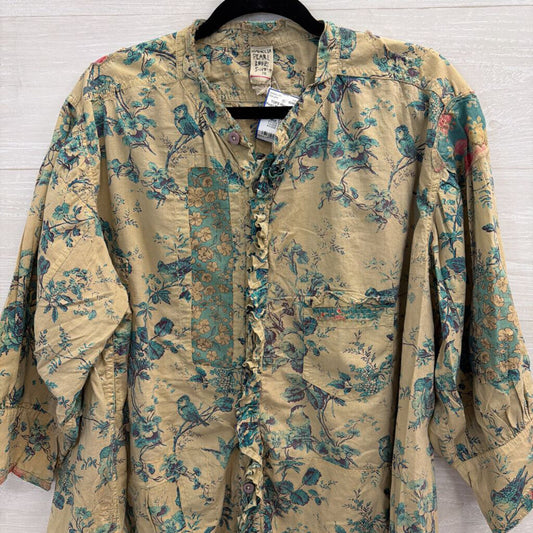 Magnolia Pearl Beige/ Blue Idgy Ruffle Long Sleeve Top One Size