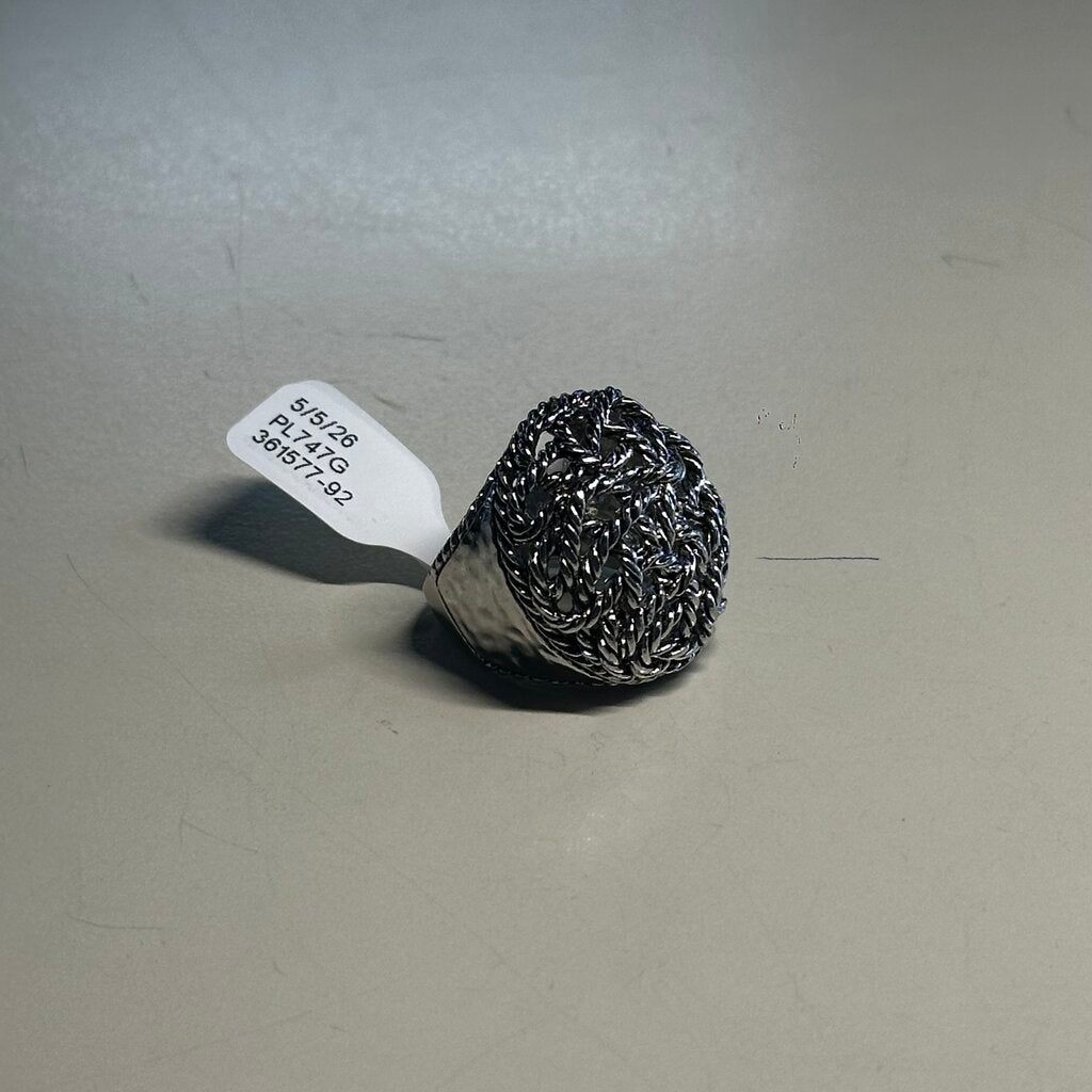 Silver Toned Rope Dome Ring Size 7.5