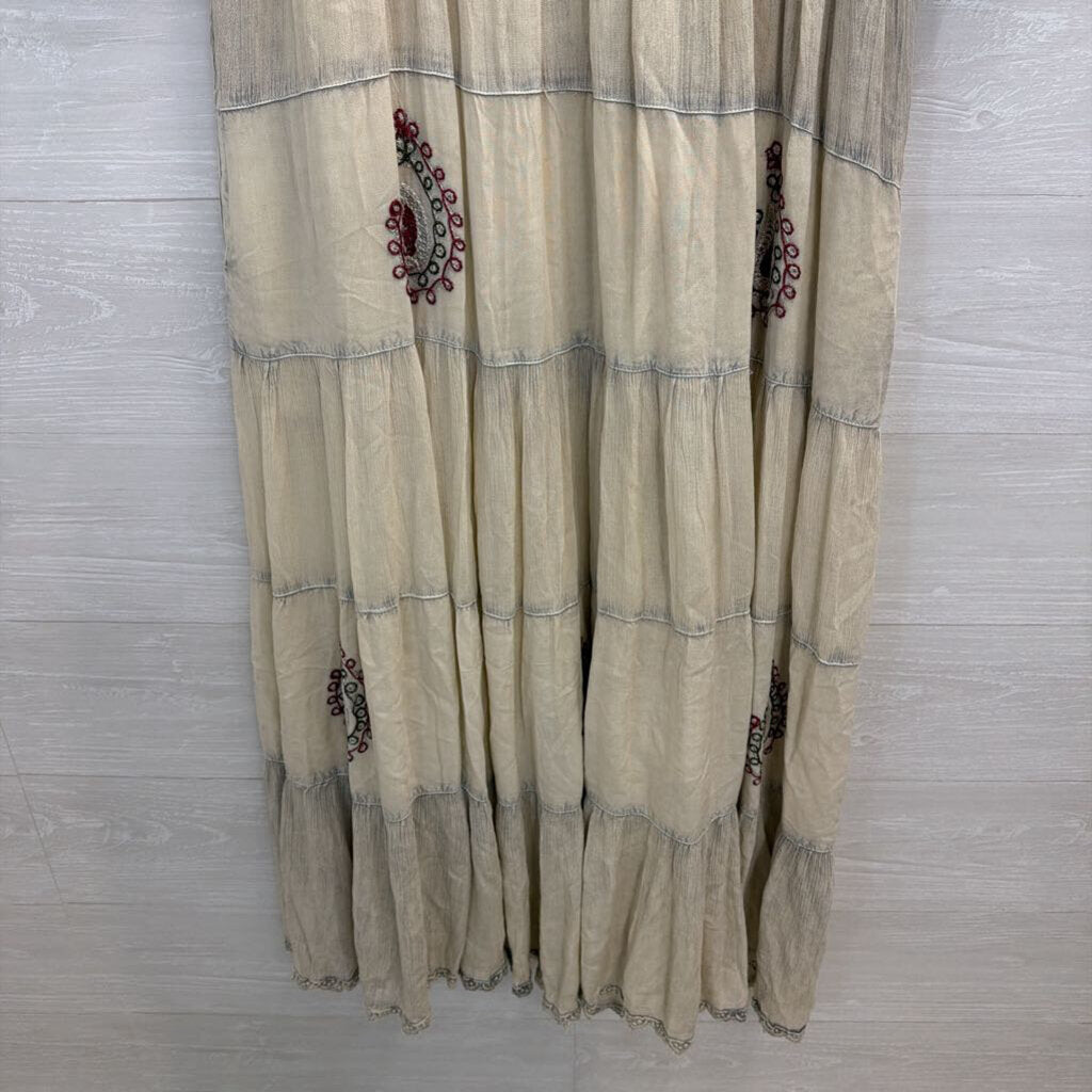 Young Threads Cream/ Multi Embroidered Detail Short Sleeve Maxi Dress Large