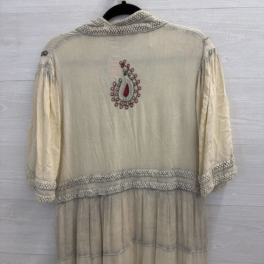 Young Threads Cream/ Multi Embroidered Detail Short Sleeve Maxi Dress Large