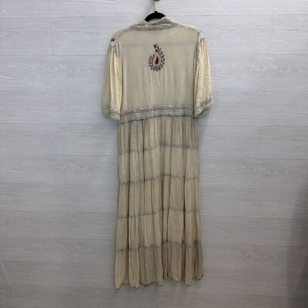 Young Threads Cream/ Multi Embroidered Detail Short Sleeve Maxi Dress Large
