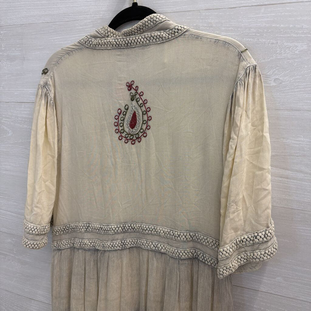 Young Threads Cream/ Multi Embroidered Detail Short Sleeve Maxi Dress Large