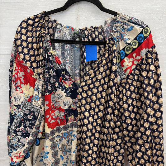 Shannon Passero Blue/ Multi Patchwork Print Long Sleeve Top Large