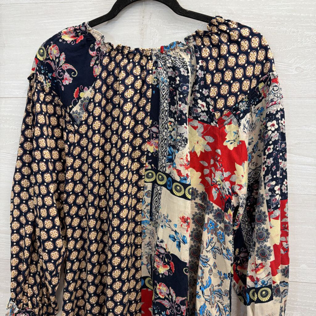 Shannon Passero Blue/ Multi Patchwork Print Long Sleeve Top Large