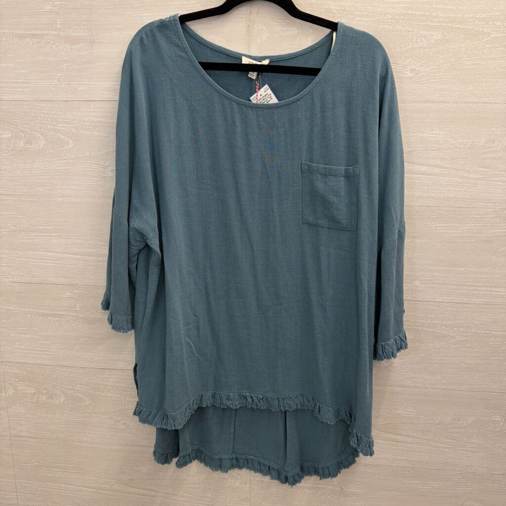 Umgee Blue Long Bell Sleeve Top Medium