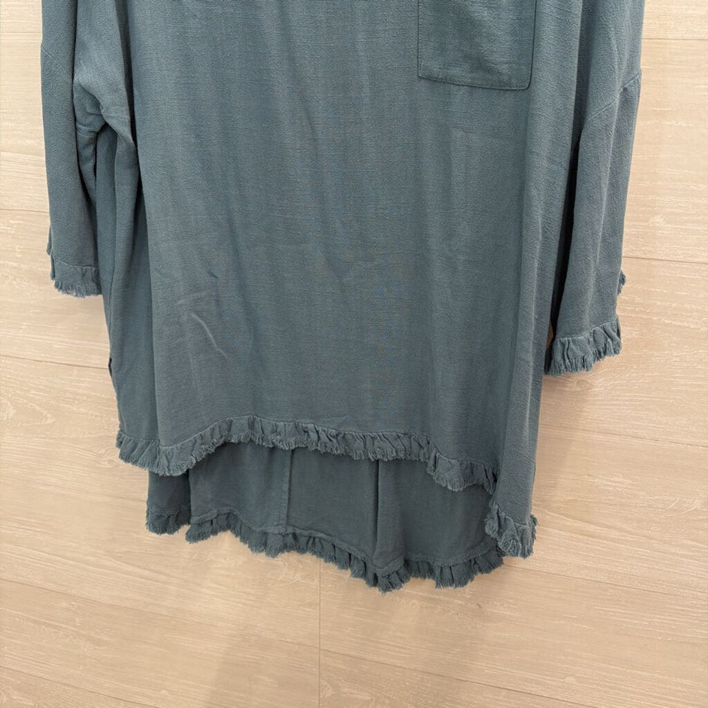 Umgee Blue Long Bell Sleeve Top Medium