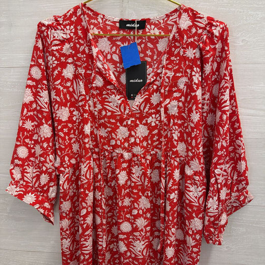 Miduo Red/ White Print Long Sleeve Dress Large