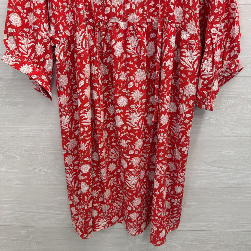 Miduo Red/ White Print Long Sleeve Dress Large