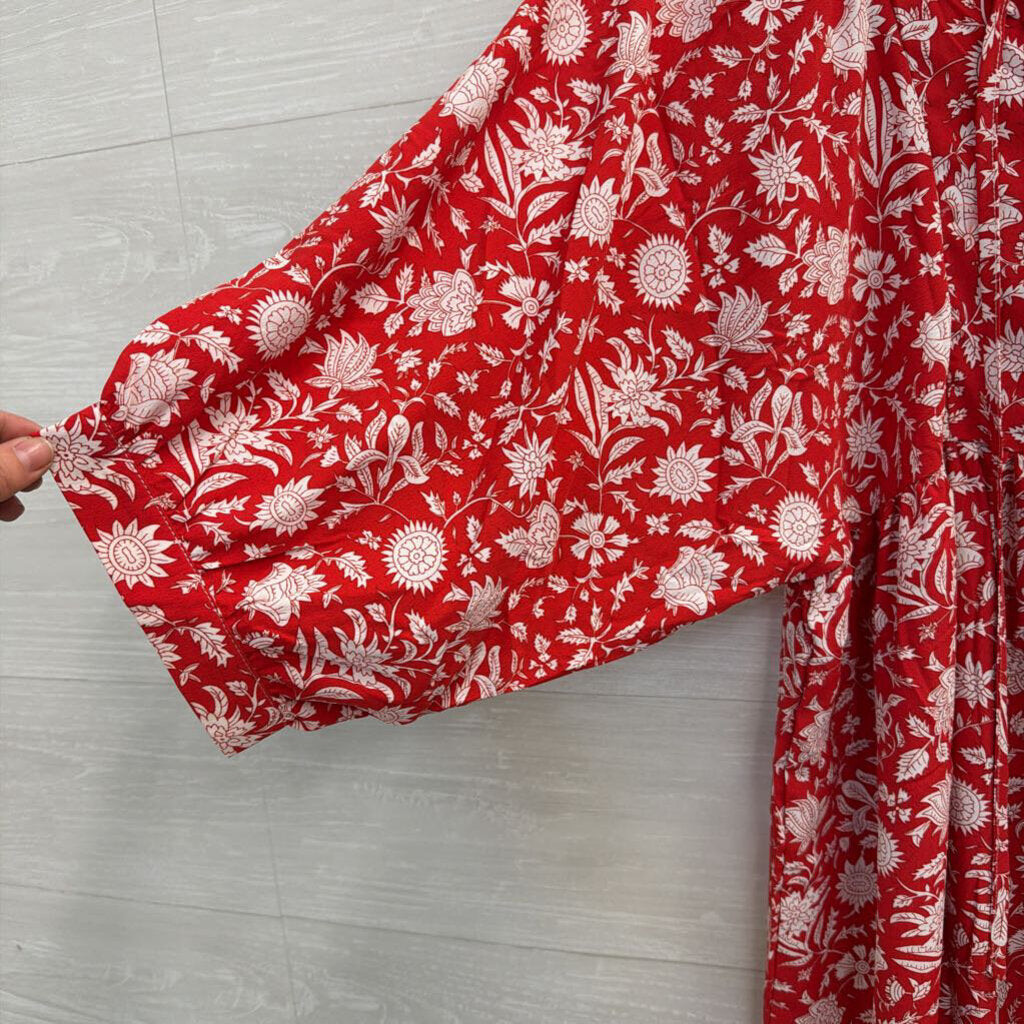 Miduo Red/ White Print Long Sleeve Dress Large