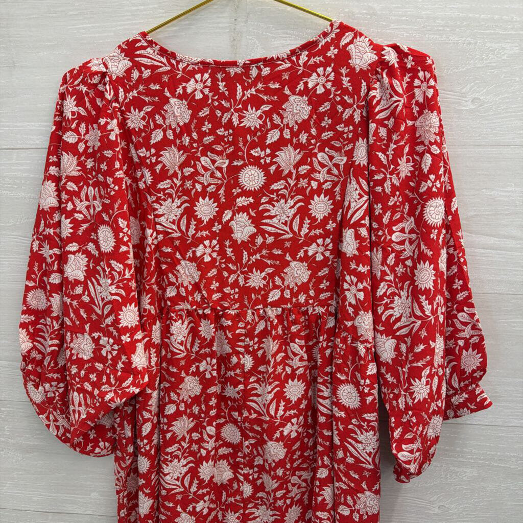 Miduo Red/ White Print Long Sleeve Dress Large