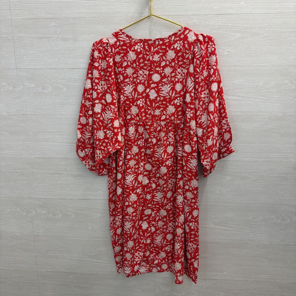 Miduo Red/ White Print Long Sleeve Dress Large