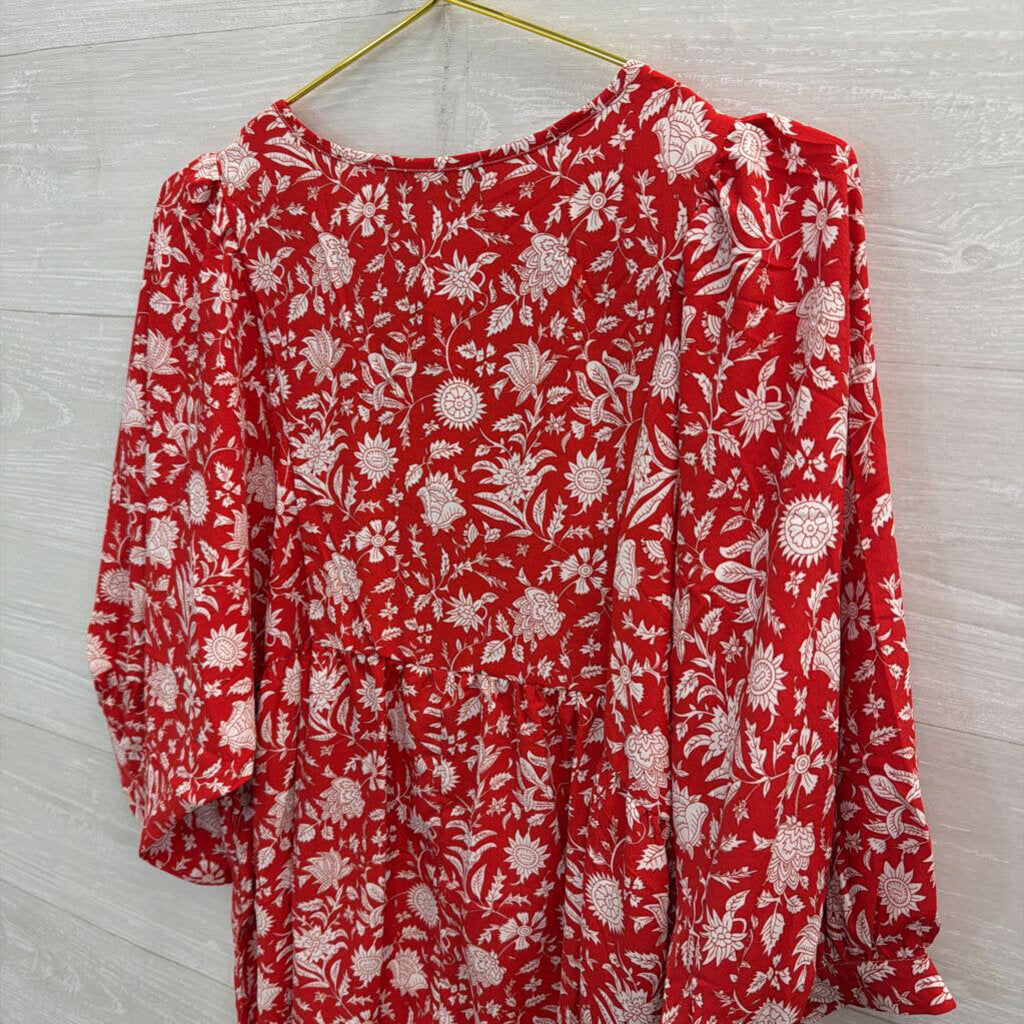 Miduo Red/ White Print Long Sleeve Dress Large