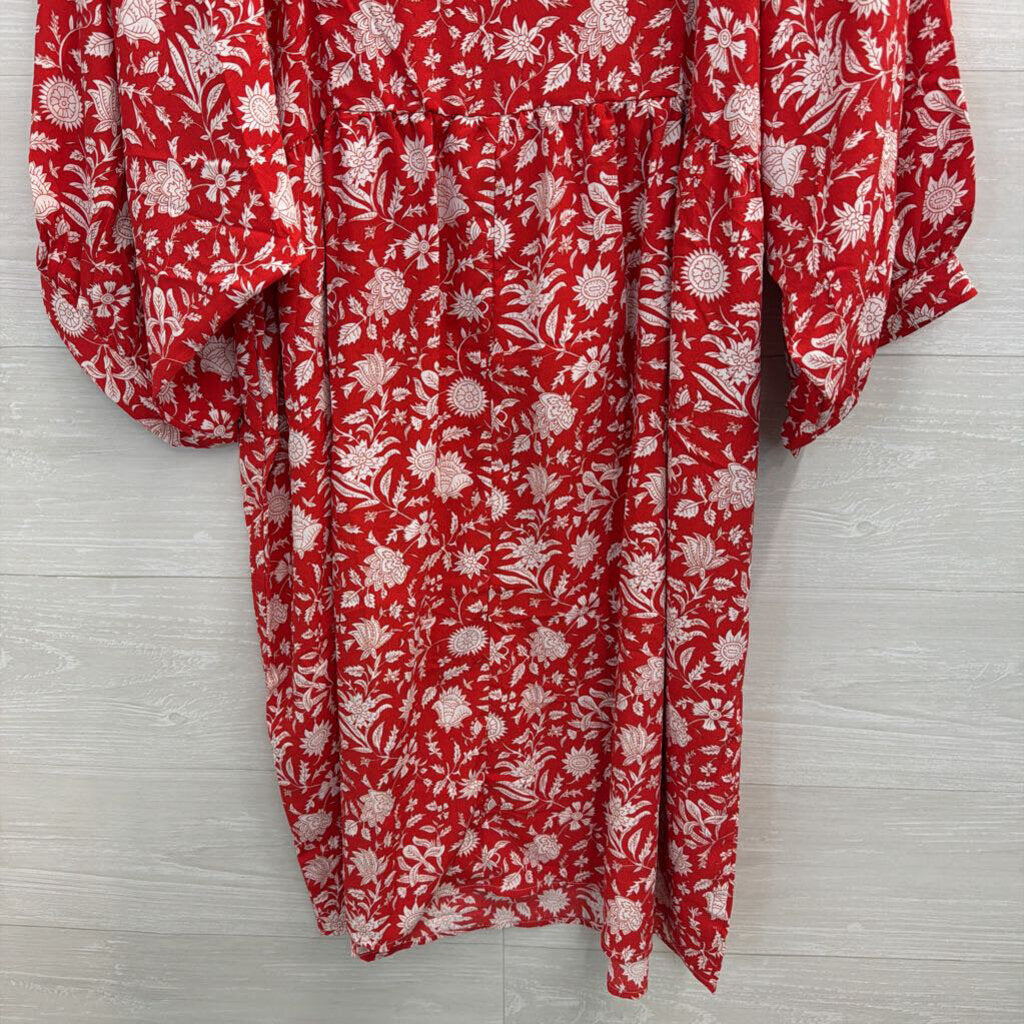 Miduo Red/ White Print Long Sleeve Dress Large