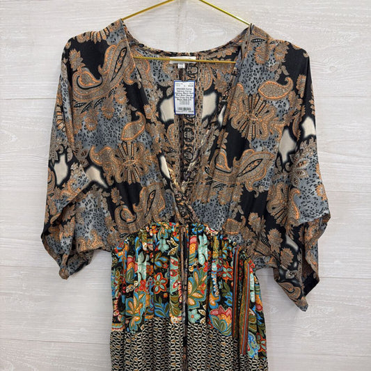 Karma Highway Black/ Multi Print Short Sleeve Maxi Dress One Size