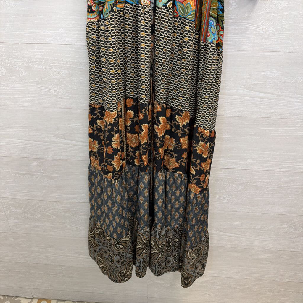 Karma Highway Black/ Multi Print Short Sleeve Maxi Dress One Size