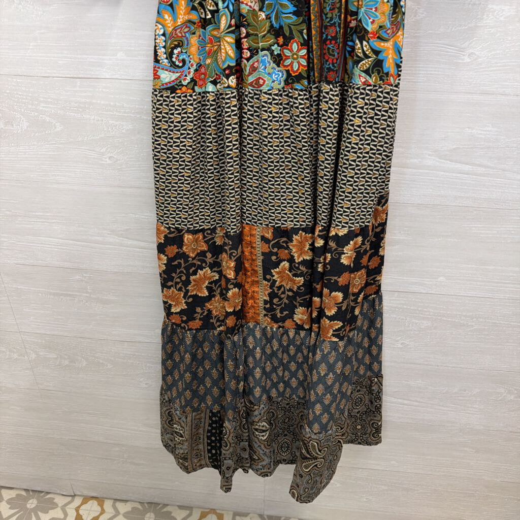 Karma Highway Black/ Multi Print Short Sleeve Maxi Dress One Size