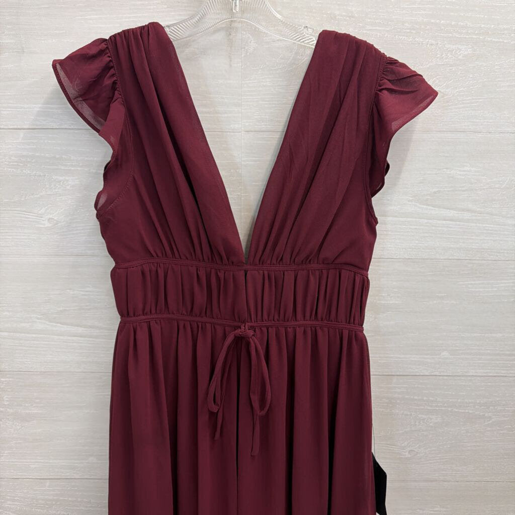 Lulus Burgundy Short Flutter Sleeve Long Formal Dress Medium