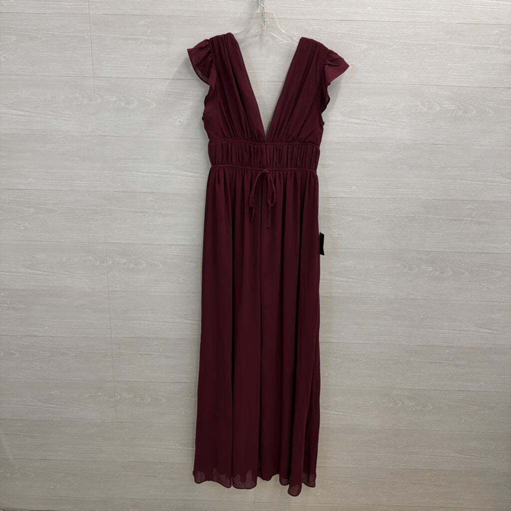 Lulus Burgundy Short Flutter Sleeve Long Formal Dress Medium