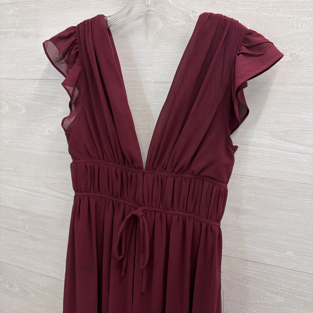 Lulus Burgundy Short Flutter Sleeve Long Formal Dress Medium