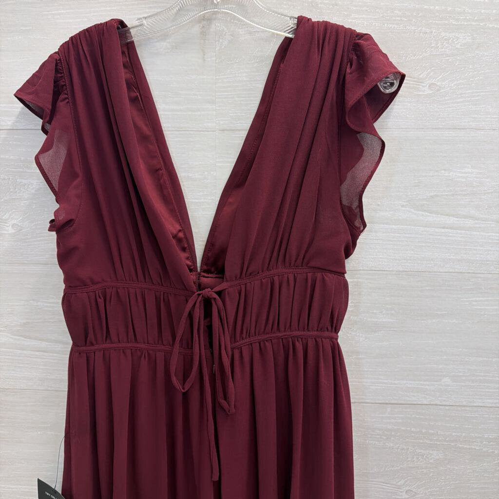 Lulus Burgundy Short Flutter Sleeve Long Formal Dress Medium