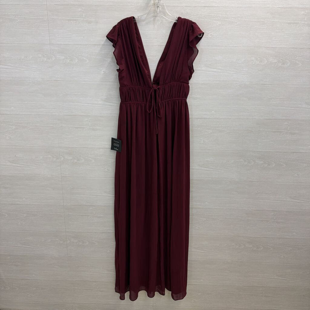 Lulus Burgundy Short Flutter Sleeve Long Formal Dress Medium